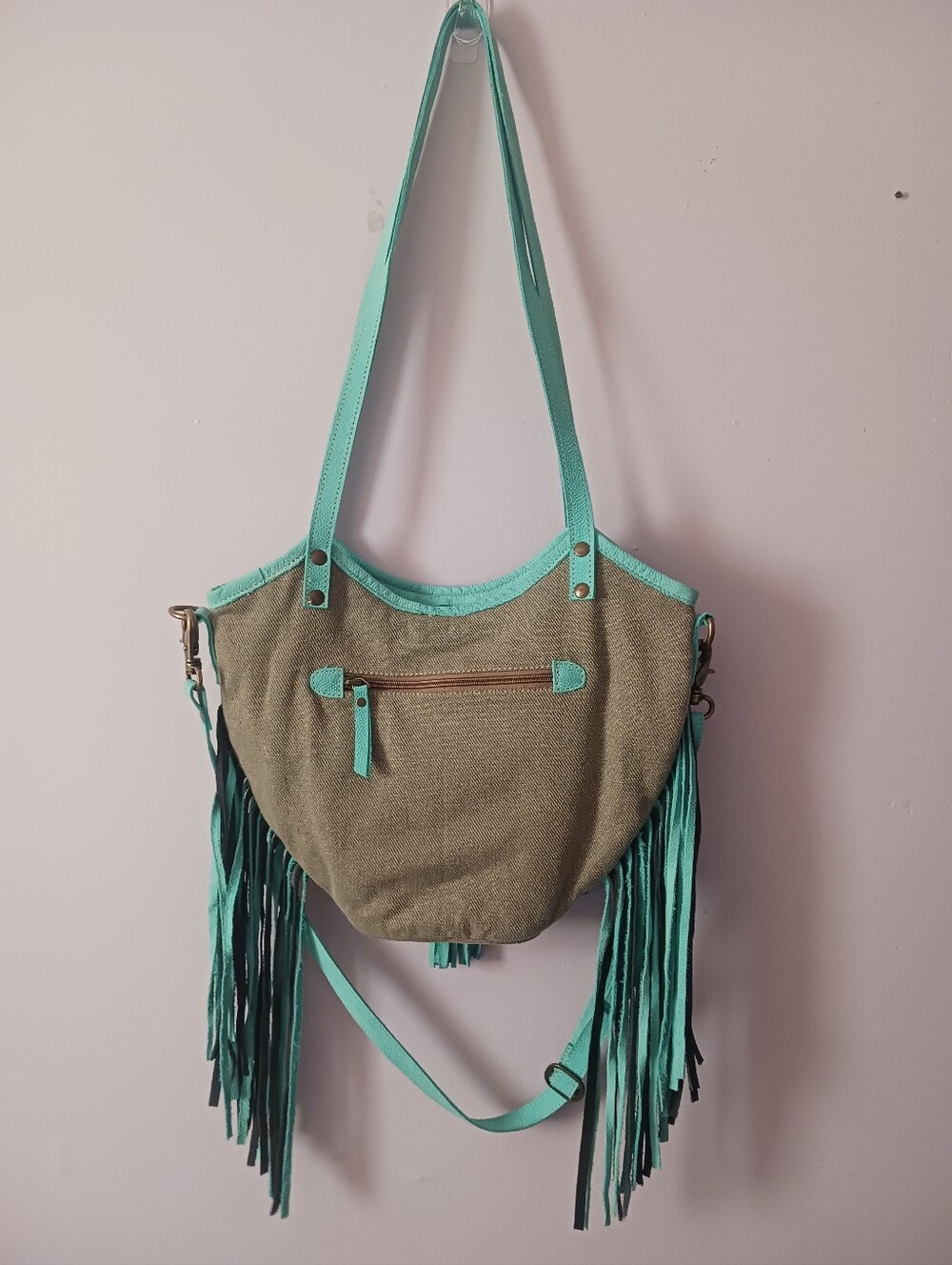 Ohlay by American Darling Turquoise Crossbody Bag with Upcycled Aztec Canvas - Picture 3 of 6